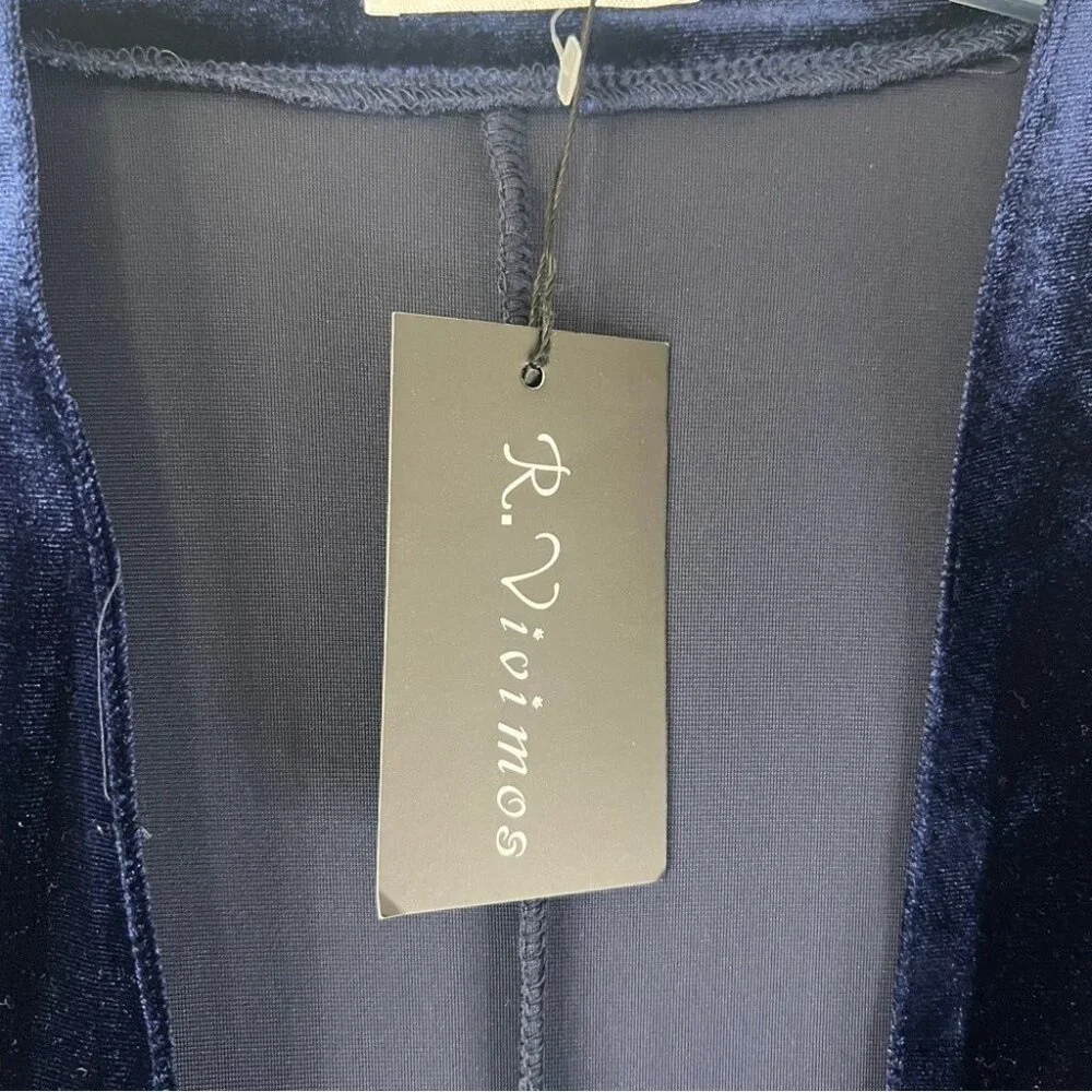 R. VIVIMOS Blue Velvet and Chiffon Jacket Duster Witchy Cloak Size Large - Picture 8 of 12